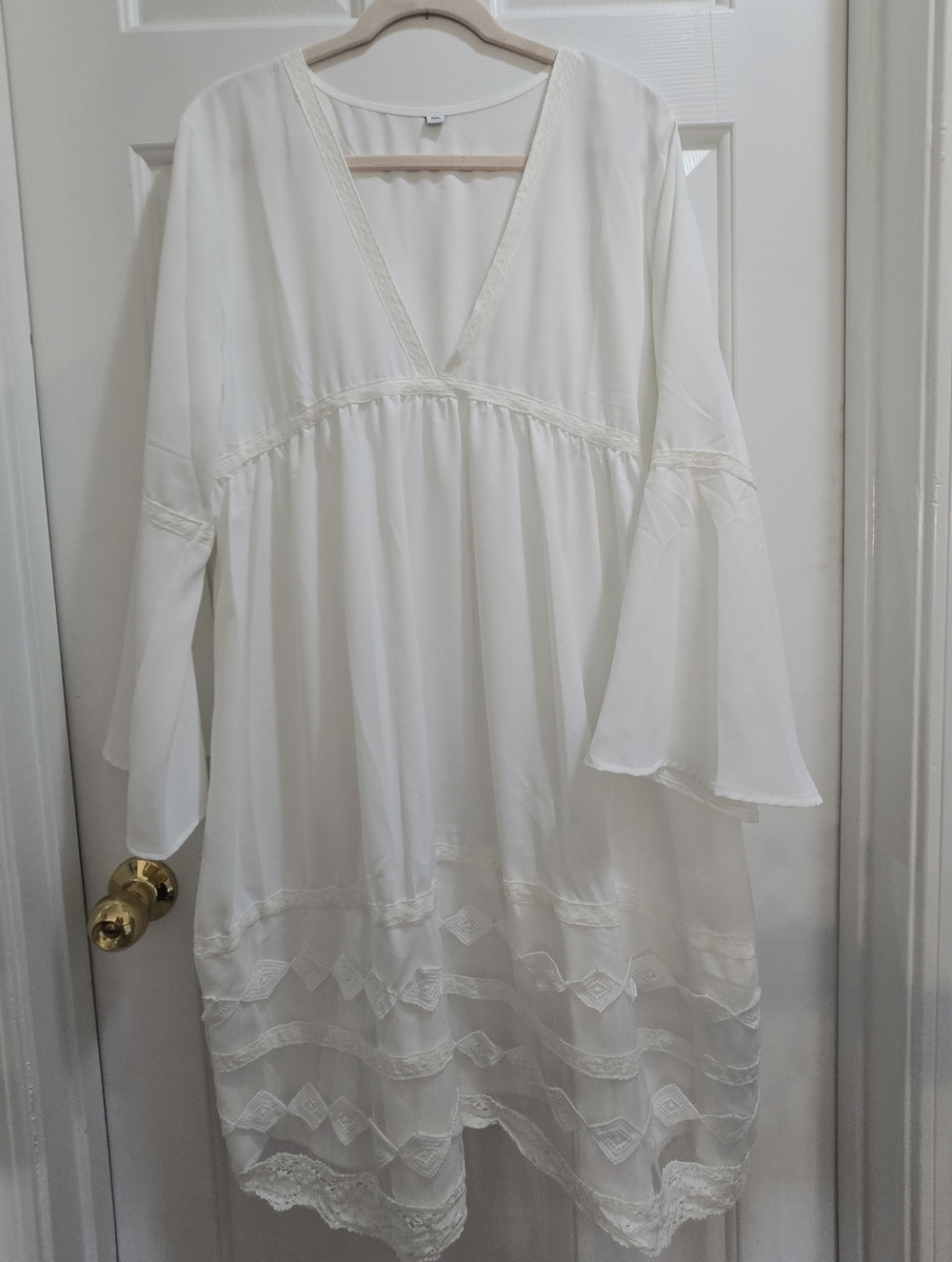 Flowy White V-Neck Lace Trim Dress